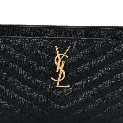 Saint Laurent Grain De Poudre Chevron Monogram Large Bill Pouch Black 18 of 18