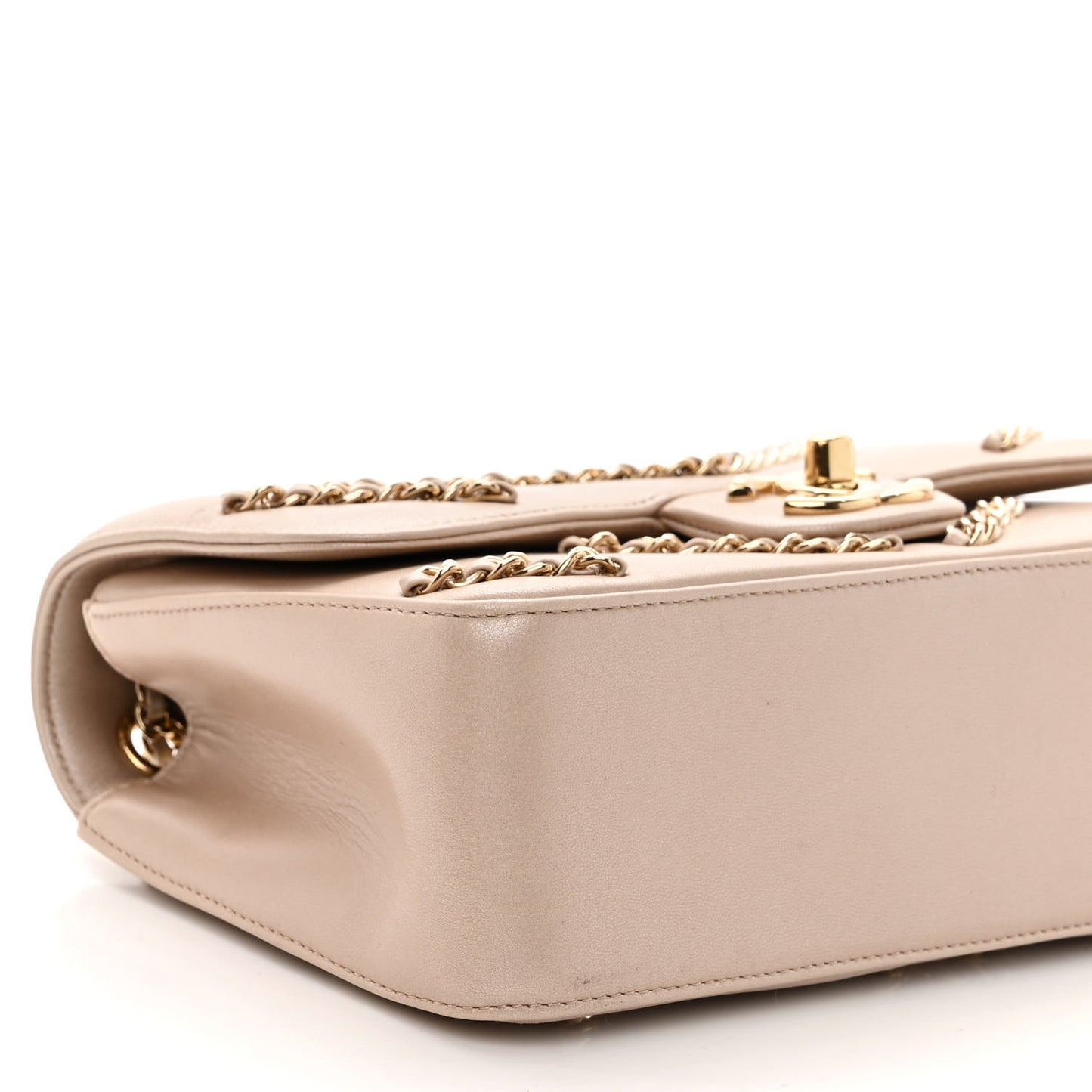 Metallic Lambskin Small CC Chain Flap Light Gold