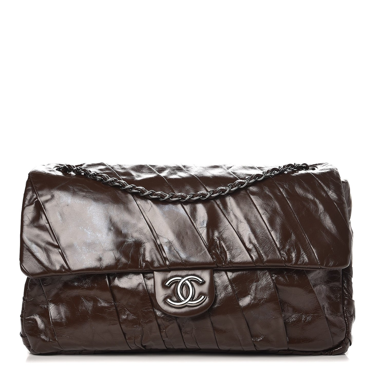 Glazed Calfskin Twisted Maxi Flap Brown