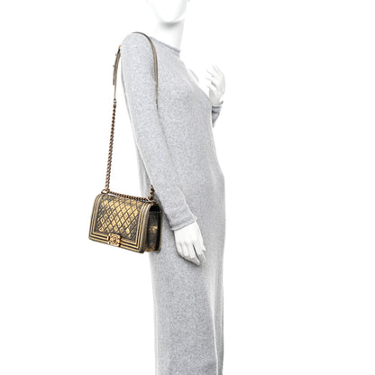 Chanel Cracked Metallic Calfskin Quilted Medium Boy Flap Gold 2 of 10