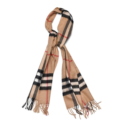 Burberry Cashmere Giant Check Fringe Scarf Camel 1 of 4