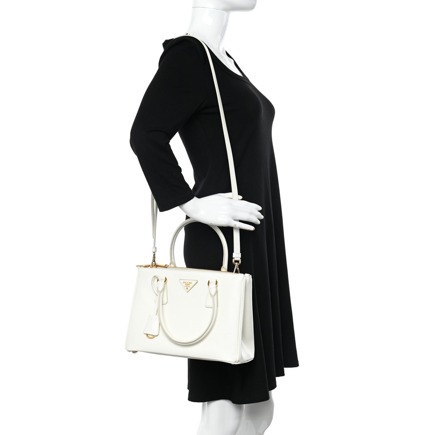 Saffiano Lux Small Galleria Double Zip Tote White