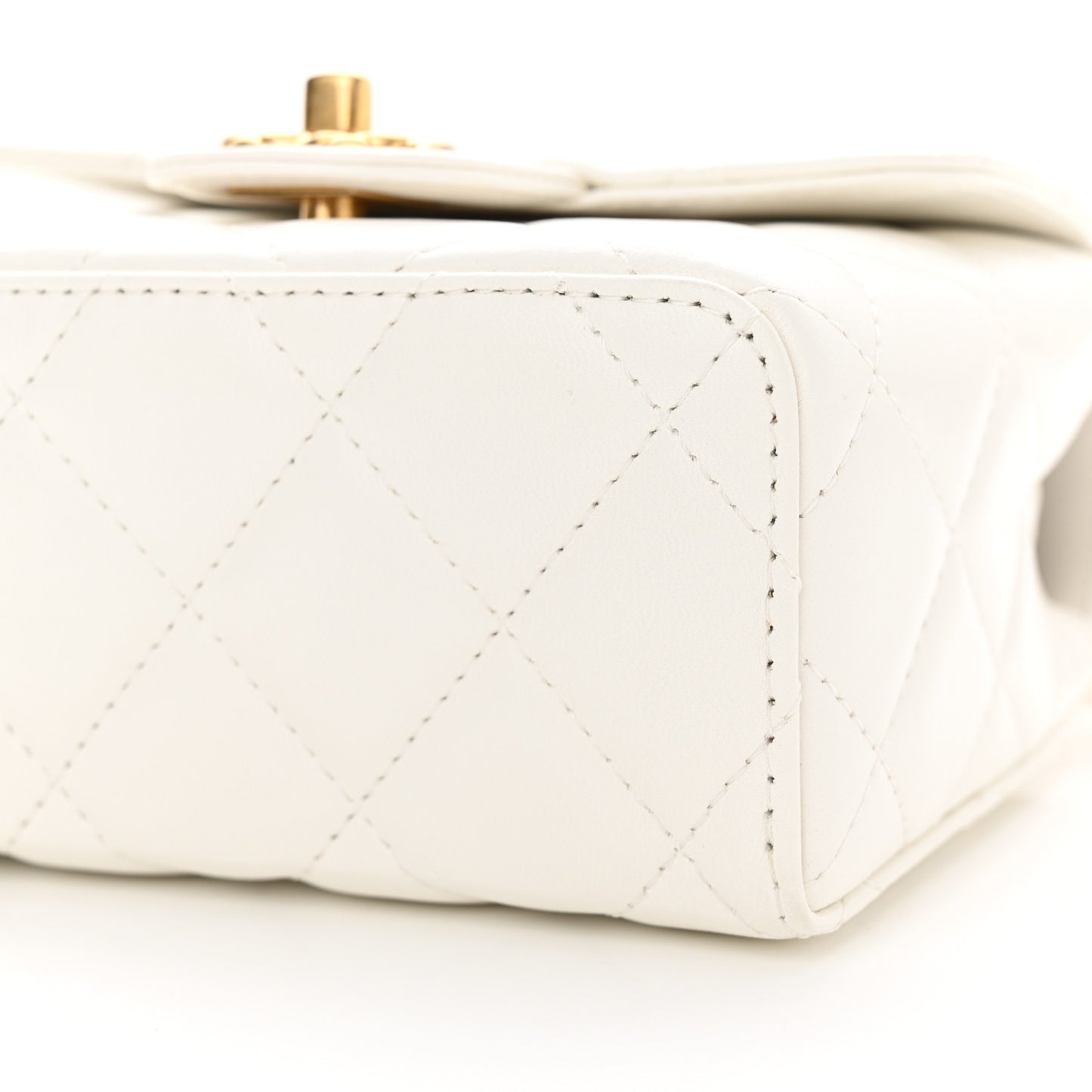 Lambskin Handle Crush Top Handle Flap Bag White