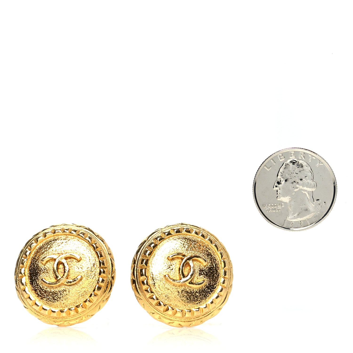 Chanel Metal CC Button Clip On Earrings Gold 2 of 4