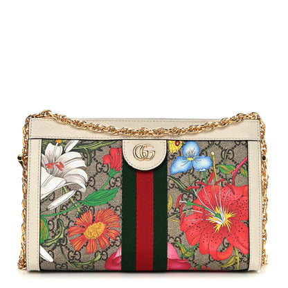 Gucci GG Supreme Monogram Flora Web Small Ophidia Chain Shoulder Bag White 1 of 11