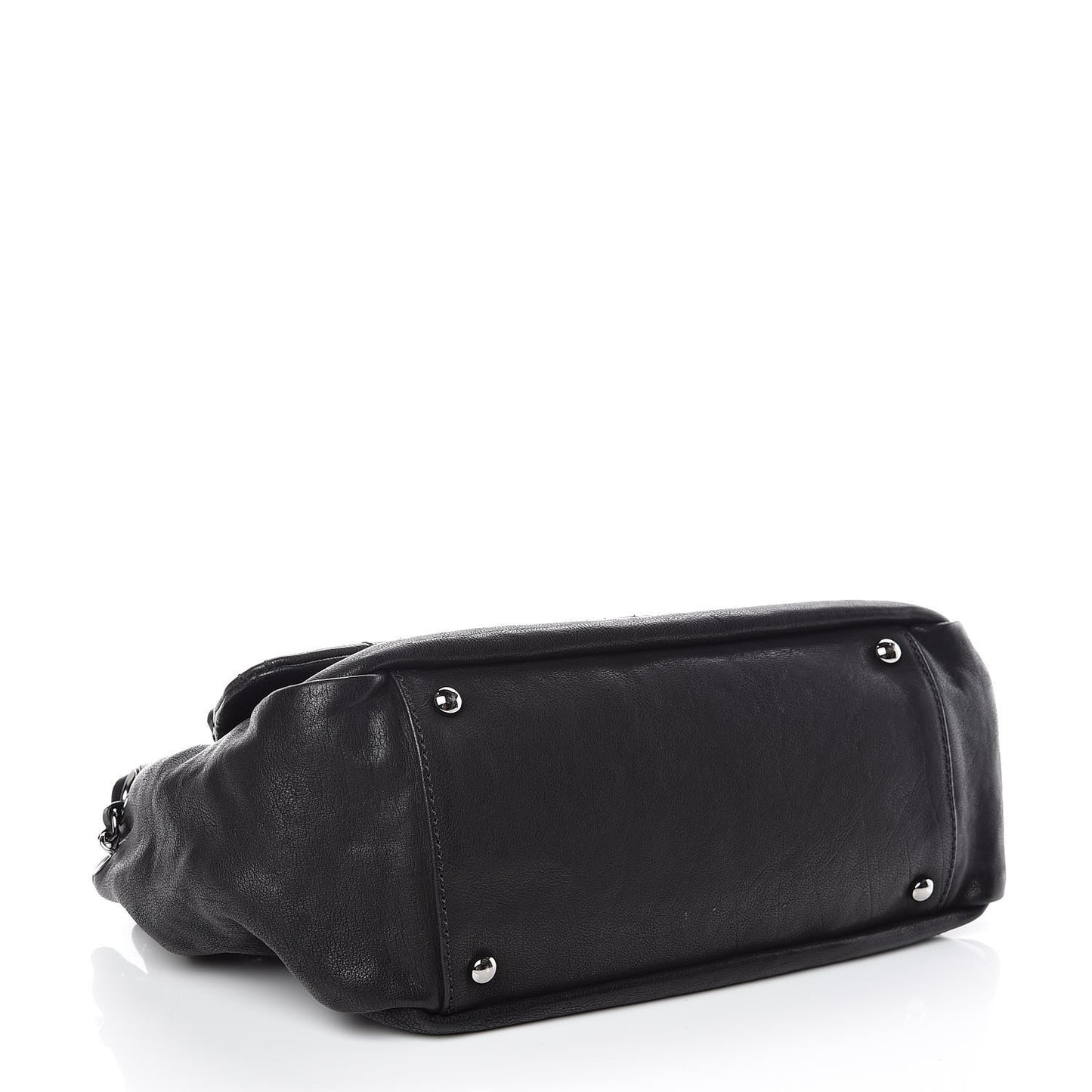 Calfskin Diamond Stitch Accordion Flap Black