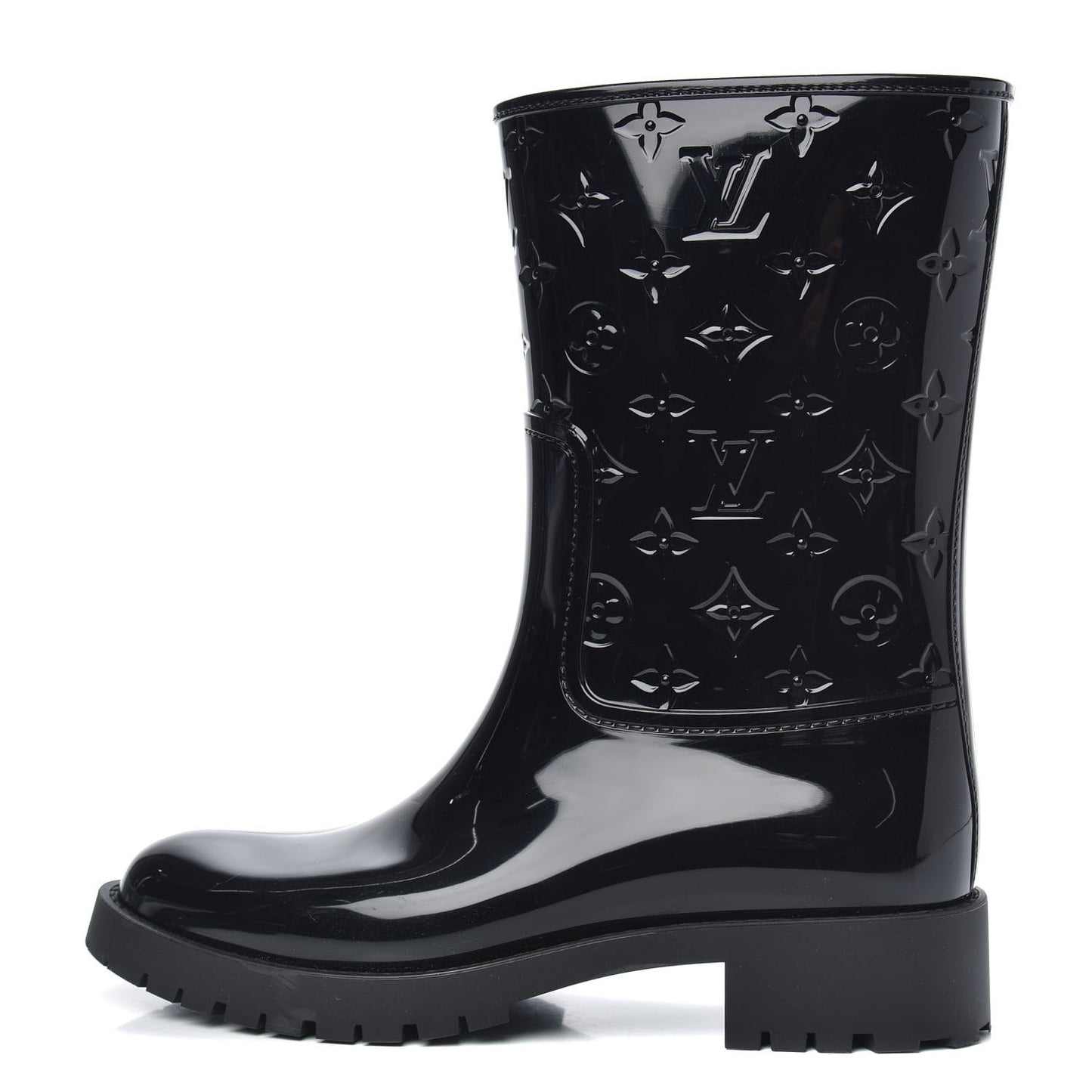 Rubber Embossed Monogram Drops Flat Half Boots 41 Black