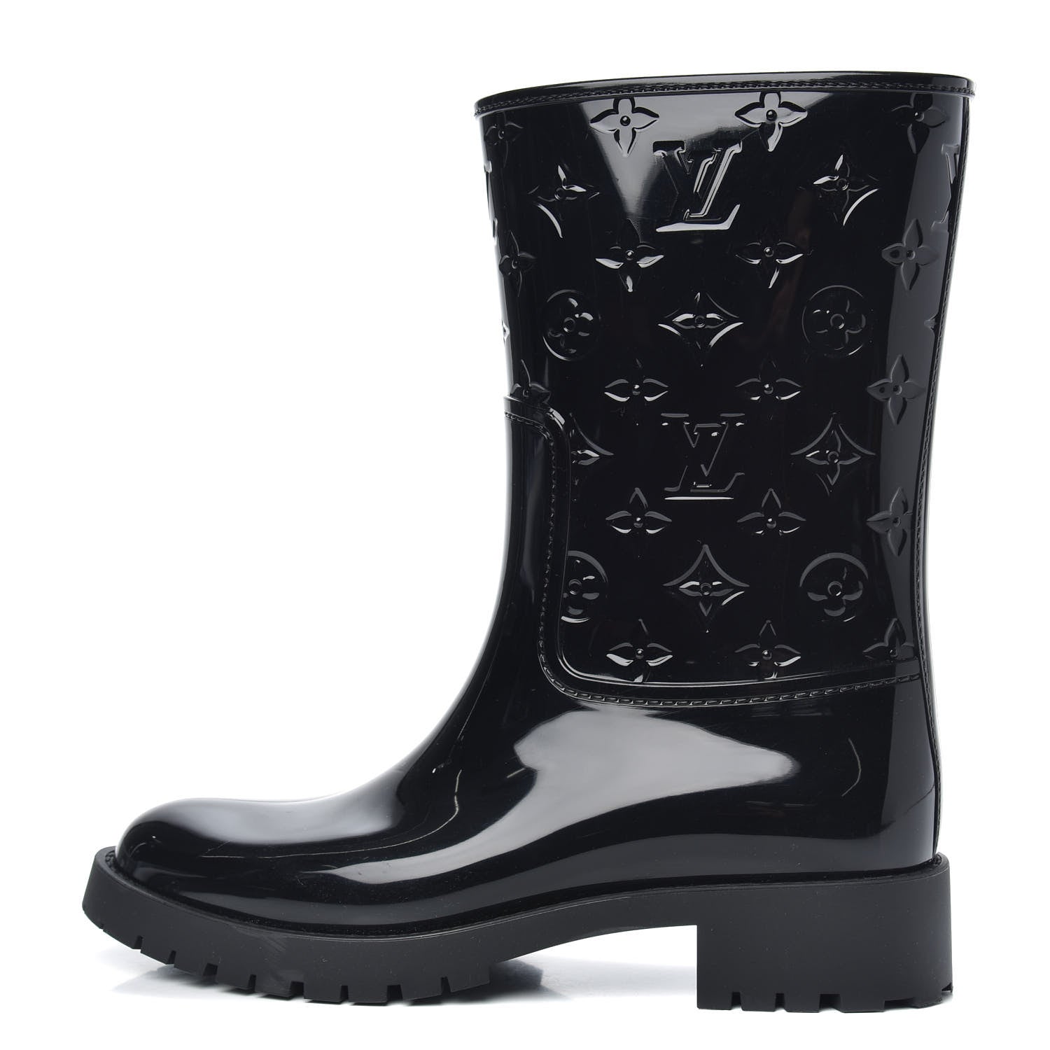 Louis Vuitton Rubber Embossed Monogram Drops Flat Half Boots 41 Black 1 of 8