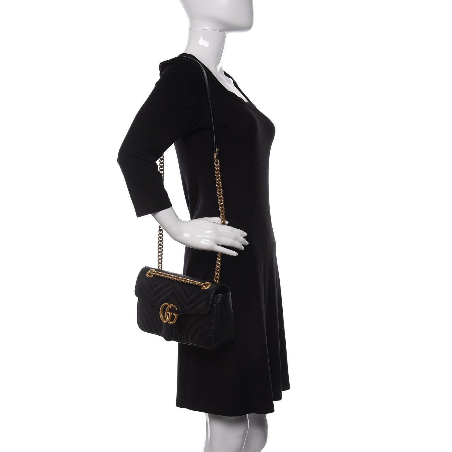 Gucci Calfskin Matelasse Small GG Marmont Shoulder Bag Black 2 of 12