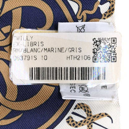 Hermes Silk Ex-Libris Twilly White Marine Gris 3 of 4