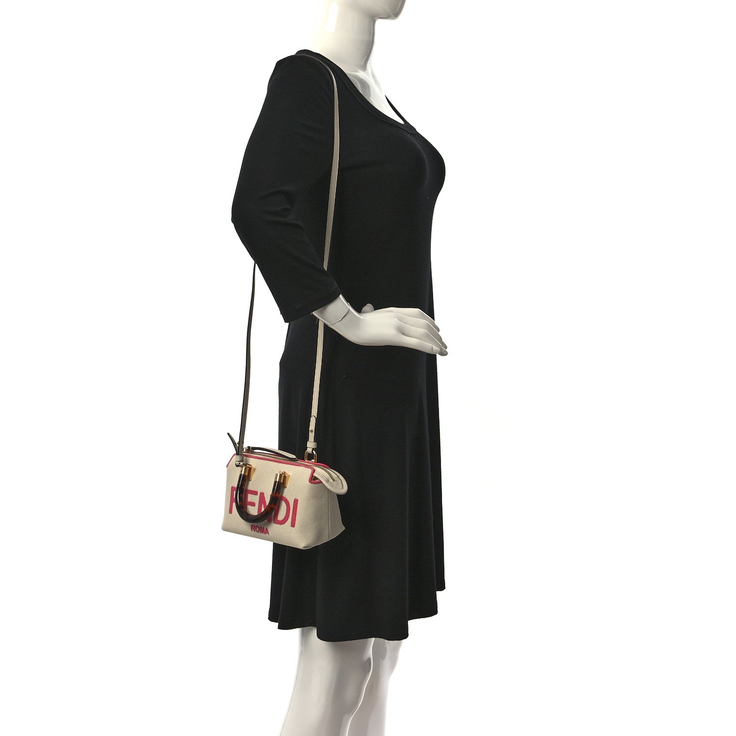 Fendi Canvas Vitello King Plexiglass Logo Embroidered Mini By The Way Top Handle Boston Bag Grezzo Pink Dalia 2 of 10