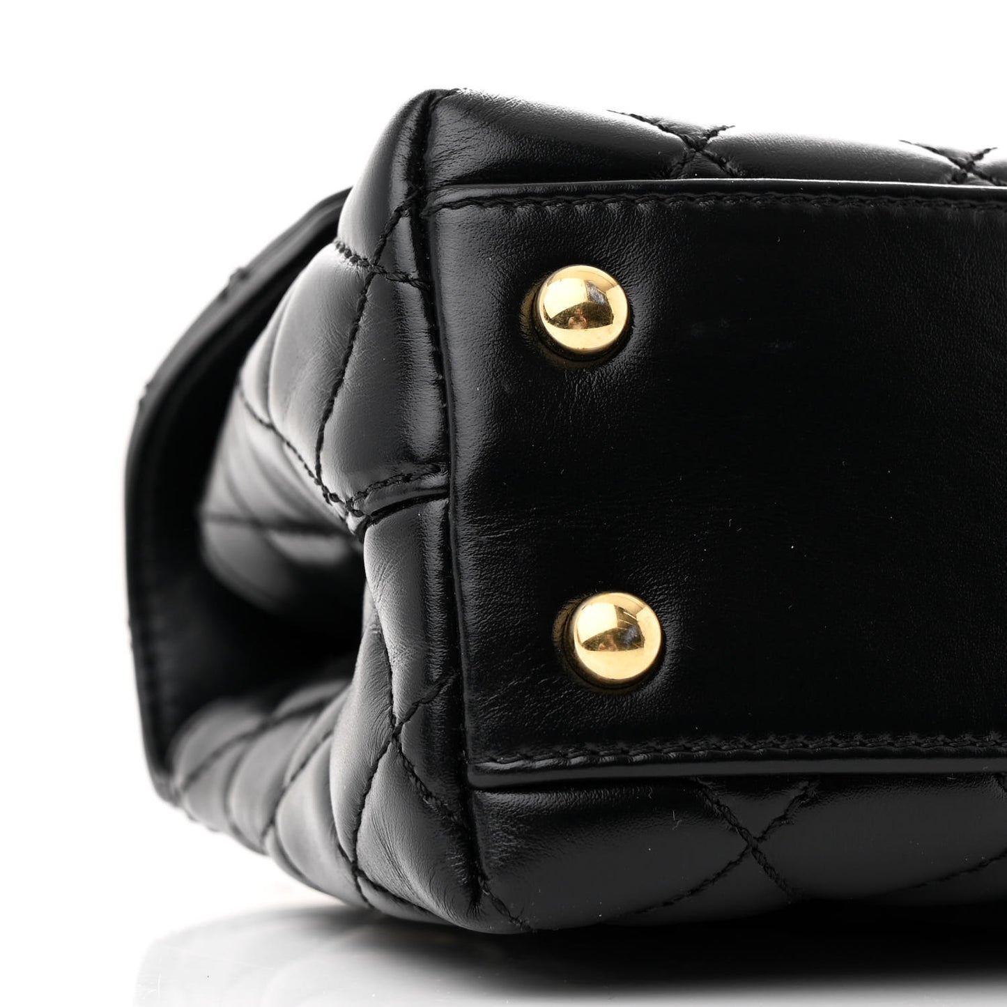 Shiny Calfskin Quilted Mini Coco Chain Gold Handle Flap Black