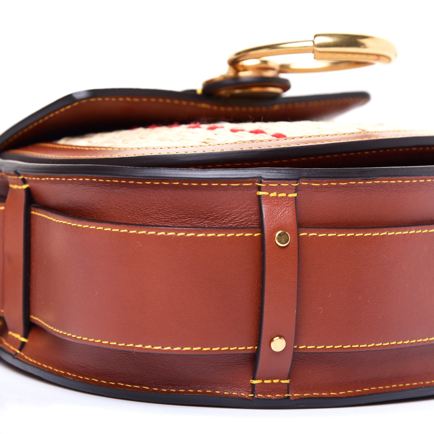 Calfskin Raffia Embroidered Small Tess Bag Sepia Brown