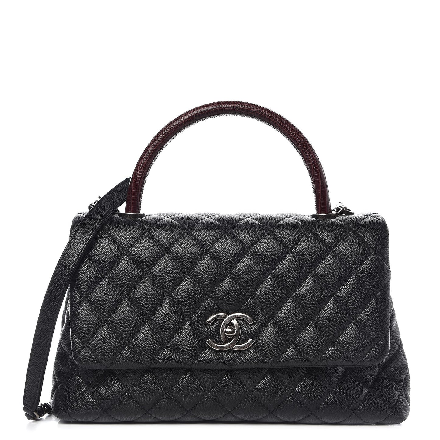Caviar Lizard Quilted Small Coco Handle Flap Black