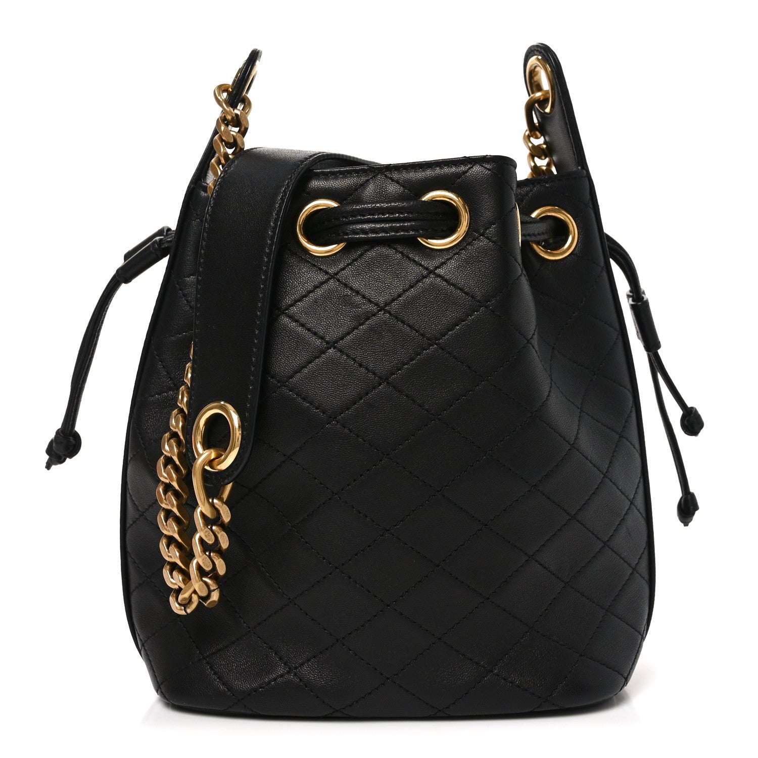 Saint Laurent Lambskin Carre Quilted Small Cassandre Bucket Bag Black 1 of 10