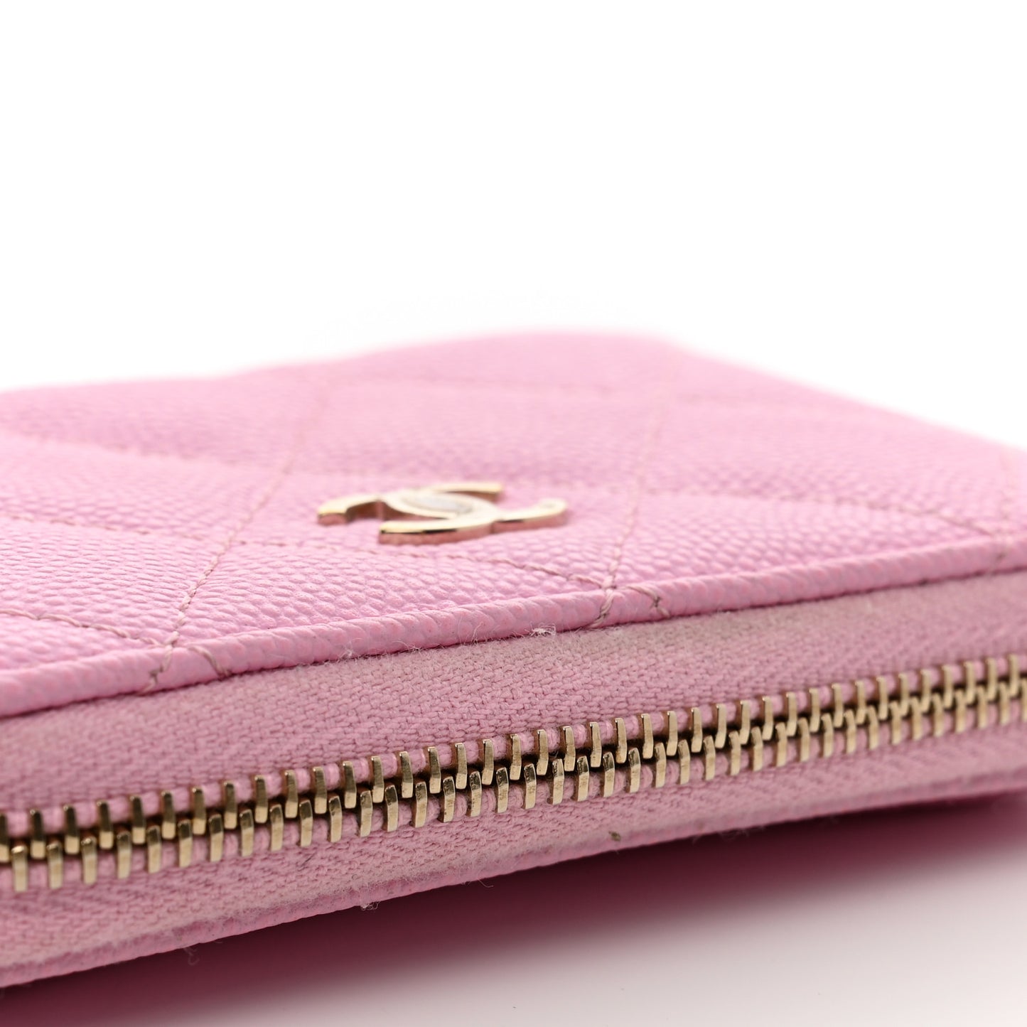 Caviar Quilted Zip Coin Purse Pink