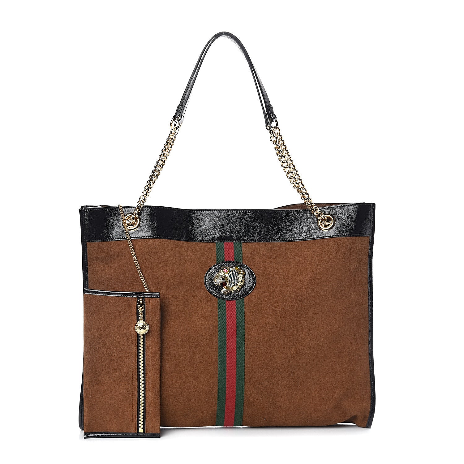 Gucci Suede Patent Large Rajah Chain Tote Nocciola Black 1 of 9