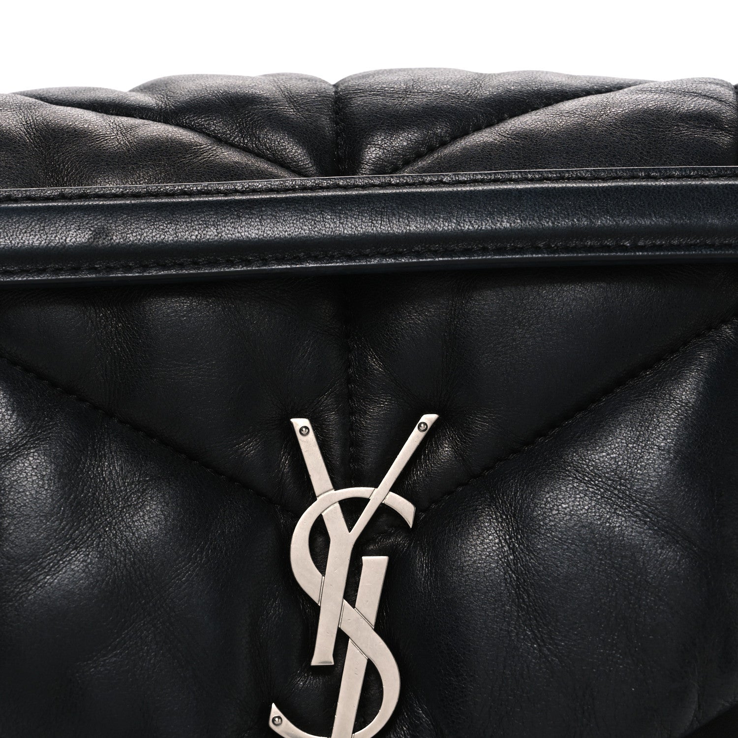 Saint Laurent Lambskin Quilted Medium Loulou Puffer Monogram Chain Satchel Black 8 of 10