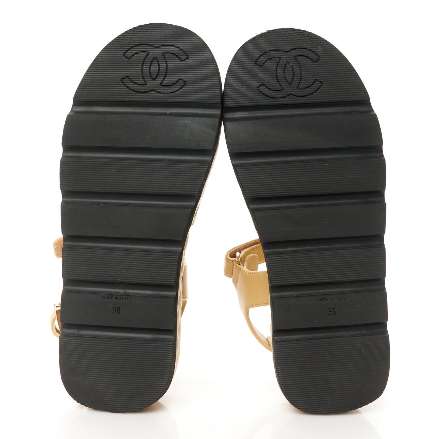 Lambskin Quilted Platform Sandals 38 Beige Black