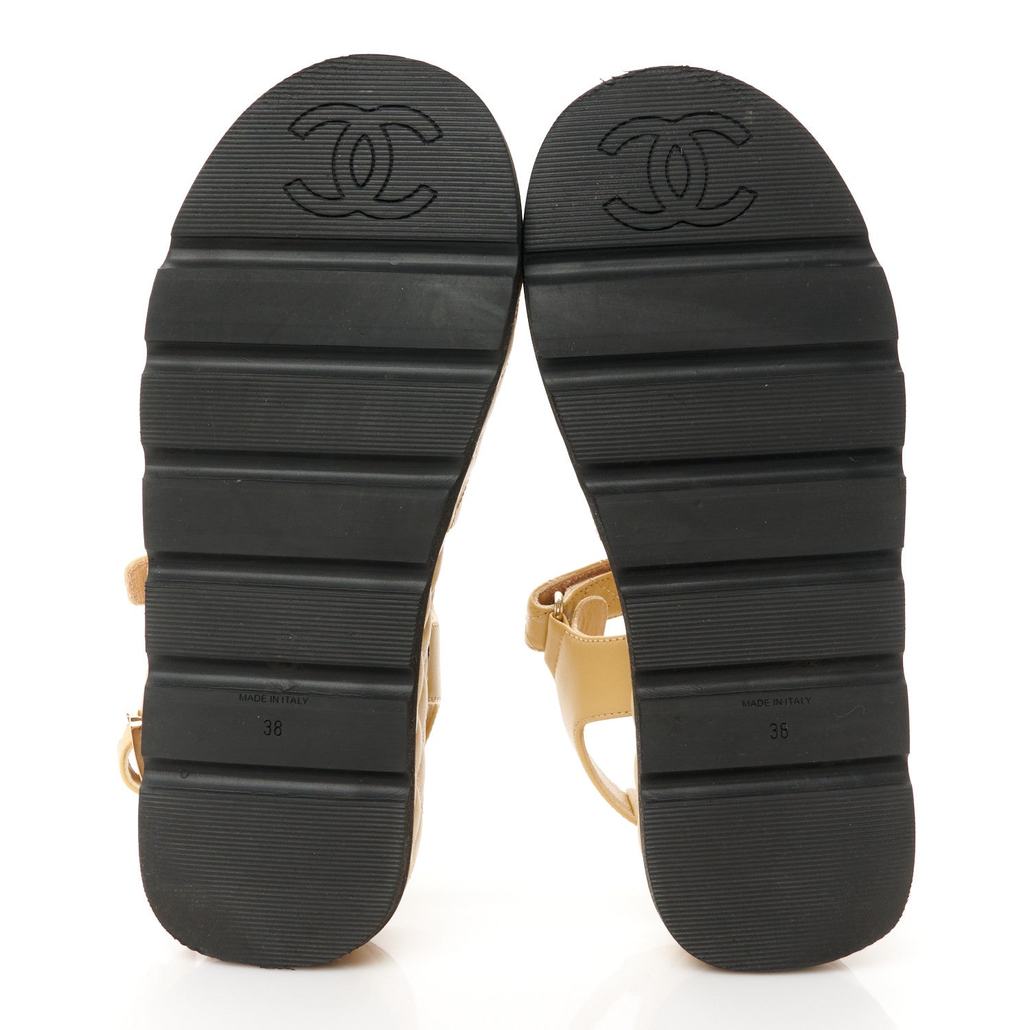 Chanel Lambskin Quilted Platform Sandals 38 Beige Black 5 of 9
