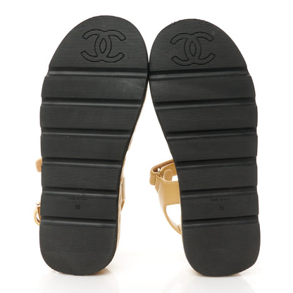Chanel Lambskin Quilted Platform Sandals 38 Beige Black 5 of 9