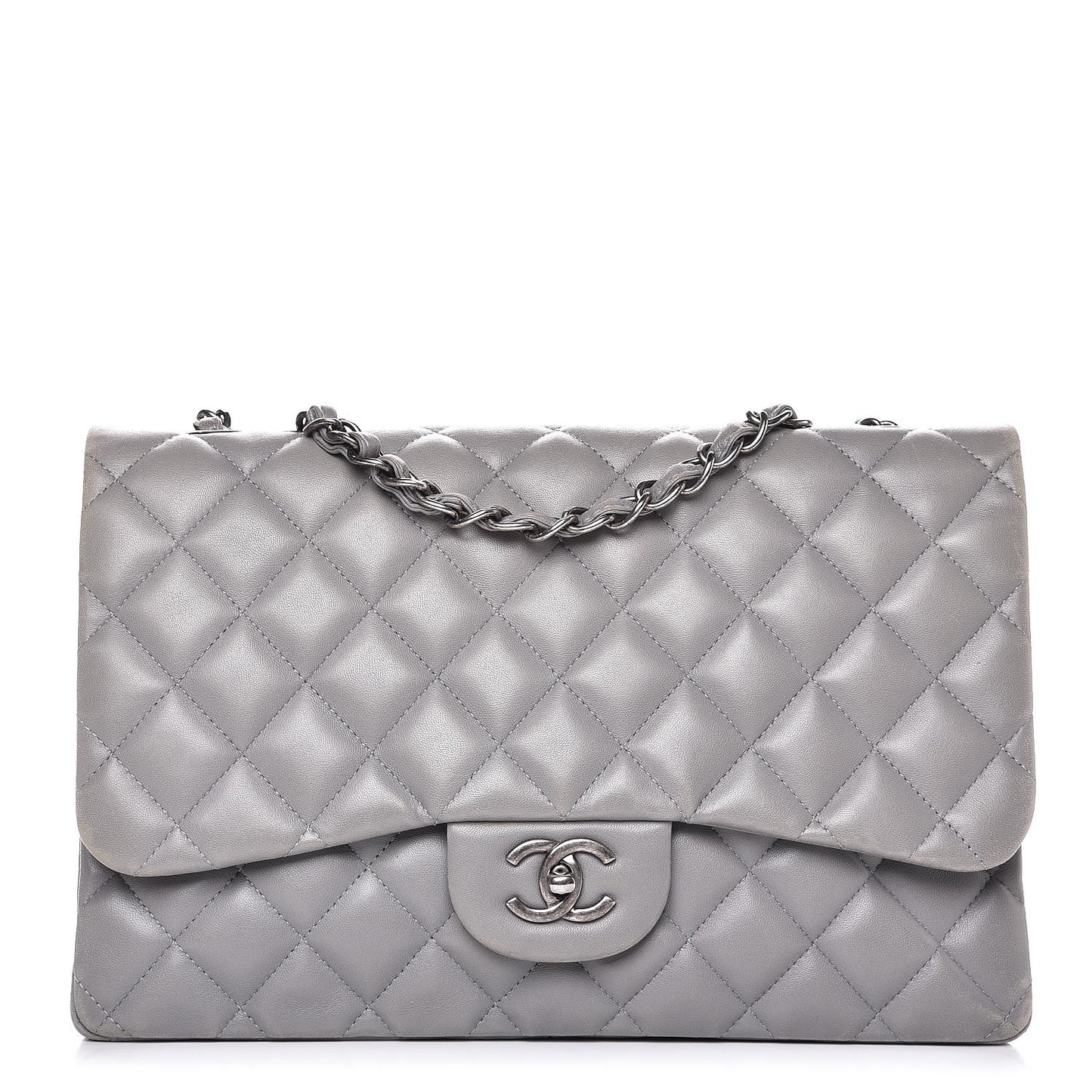 Lambskin Quilted Jumbo Single Flap Grey