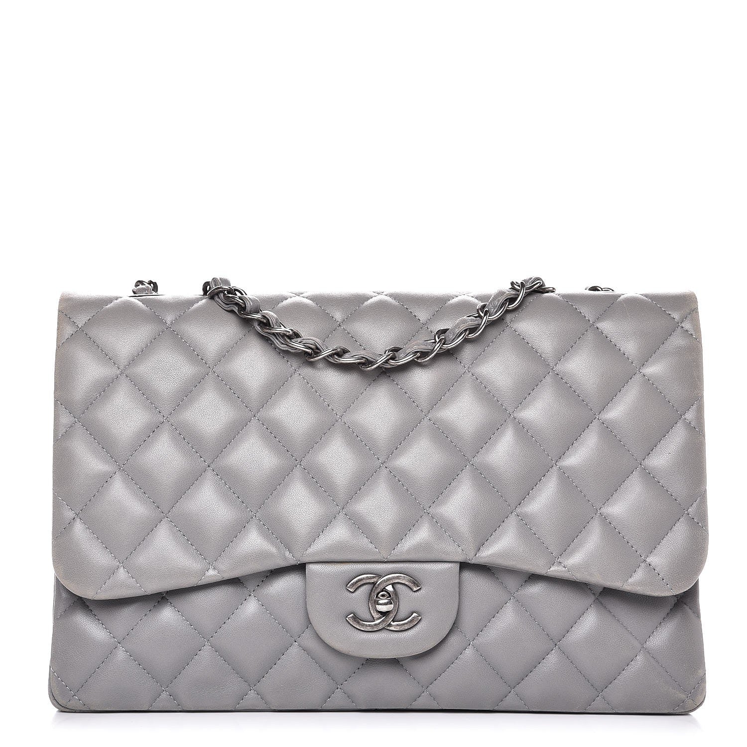 Chanel Lambskin Quilted Jumbo Single Flap Grey 1 of 14