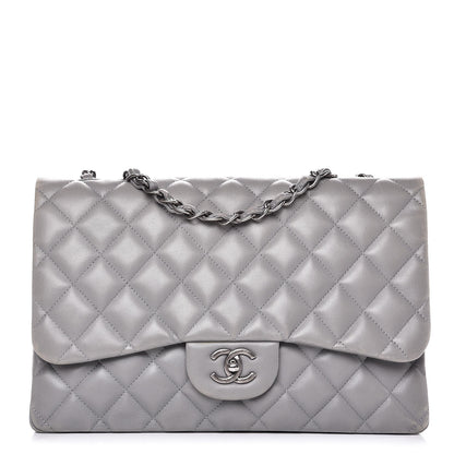 Chanel Lambskin Quilted Jumbo Single Flap Grey 1 of 14