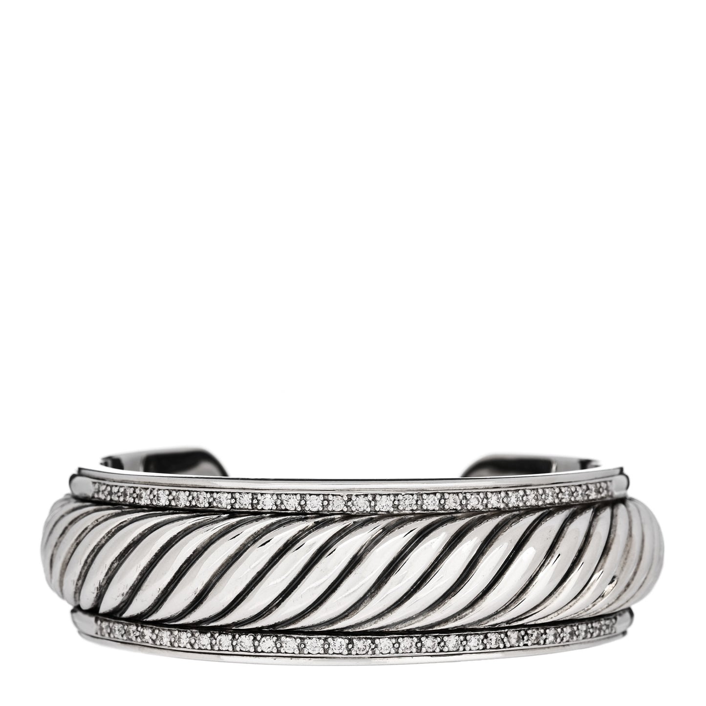 Sterling Silver Diamond 20mm Sculpted Cable Cuff Bracelet