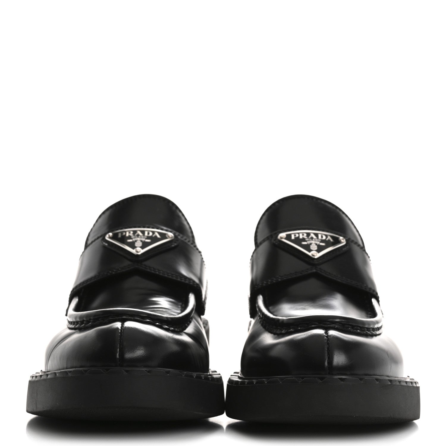 Prada Spazzolato Metal Triangle Logo 50mm Loafers 37 Black 3 of 13