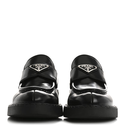 Prada Spazzolato Metal Triangle Logo 50mm Loafers 37 Black 3 of 13