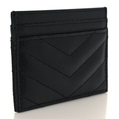 Saint Laurent Grain De Poudre Matelasse Chevron Monogram Credit Card Case Black 3 of 8