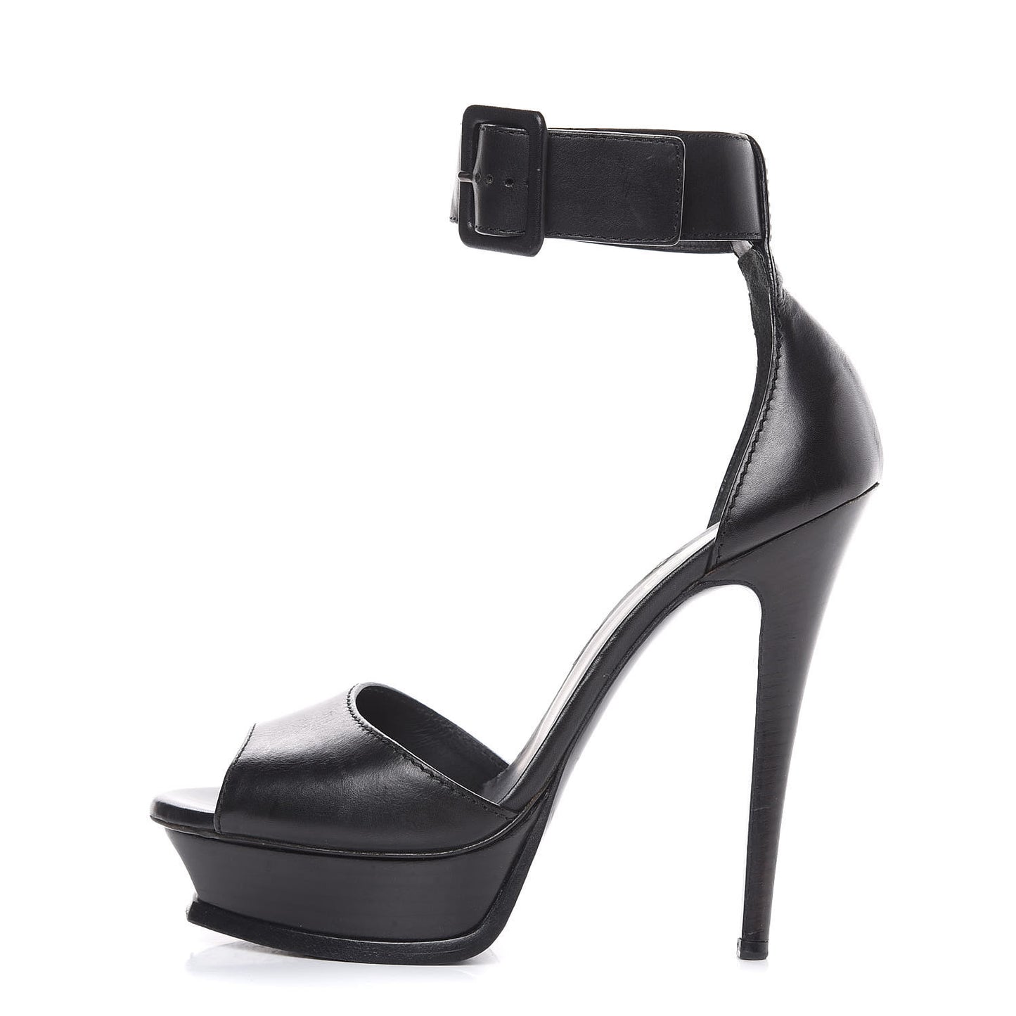 Calfskin Platform Ankle Strap Sandals 38.5 Black