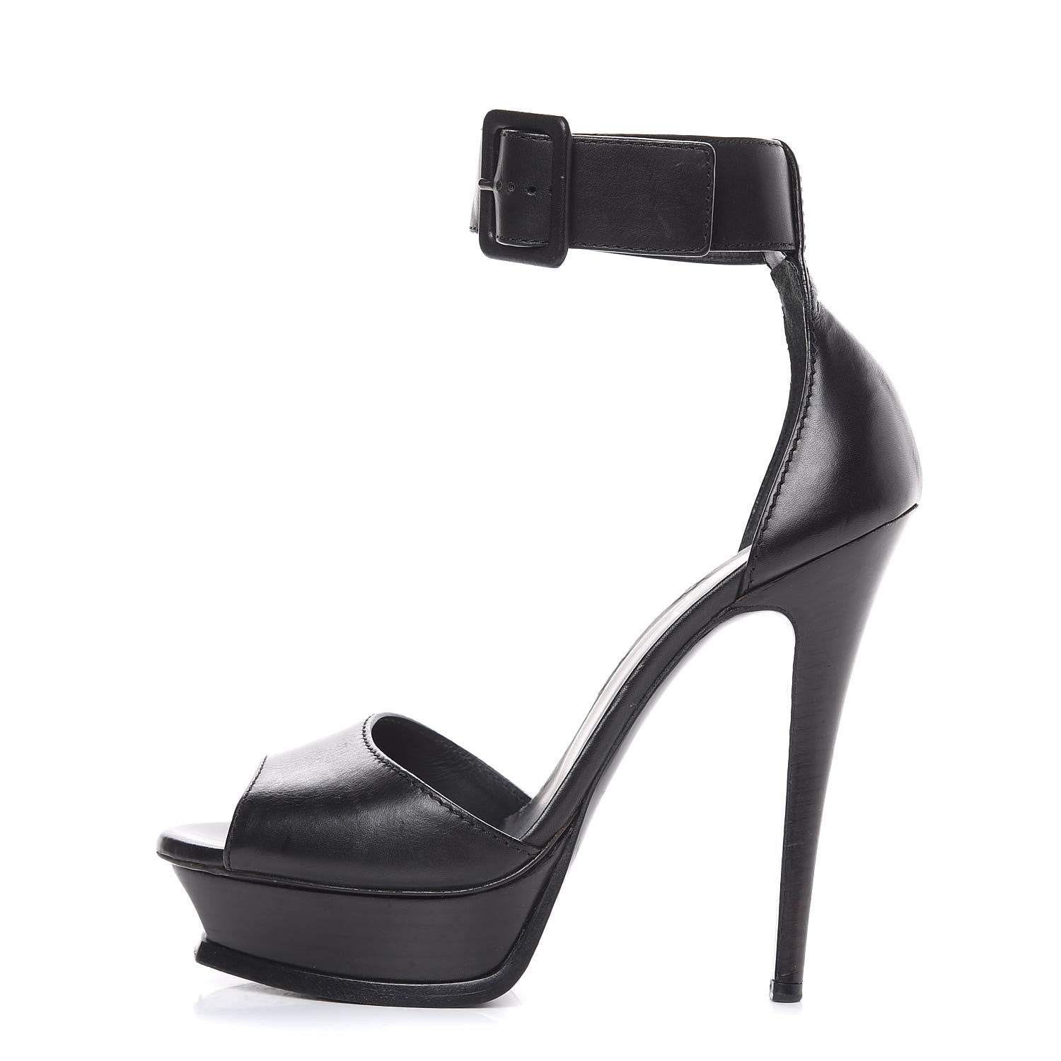 Saint Laurent Calfskin Platform Ankle Strap Sandals 38.5 Black 1 of 13