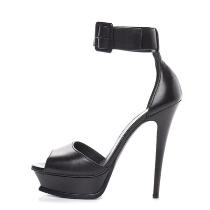 Saint Laurent Calfskin Platform Ankle Strap Sandals 38.5 Black 1 of 13