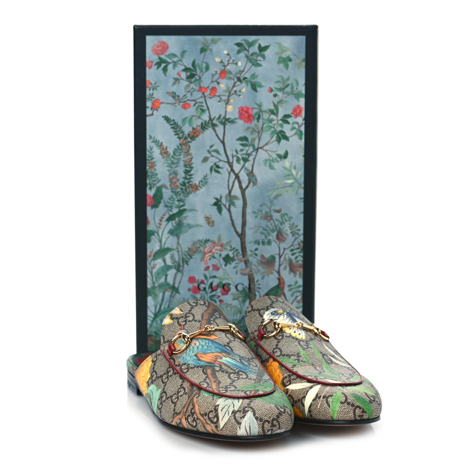 Gucci GG Supreme Monogram Tian Womens Princetown Slippers 38 Beige Ebony Multicolor 9 of 9