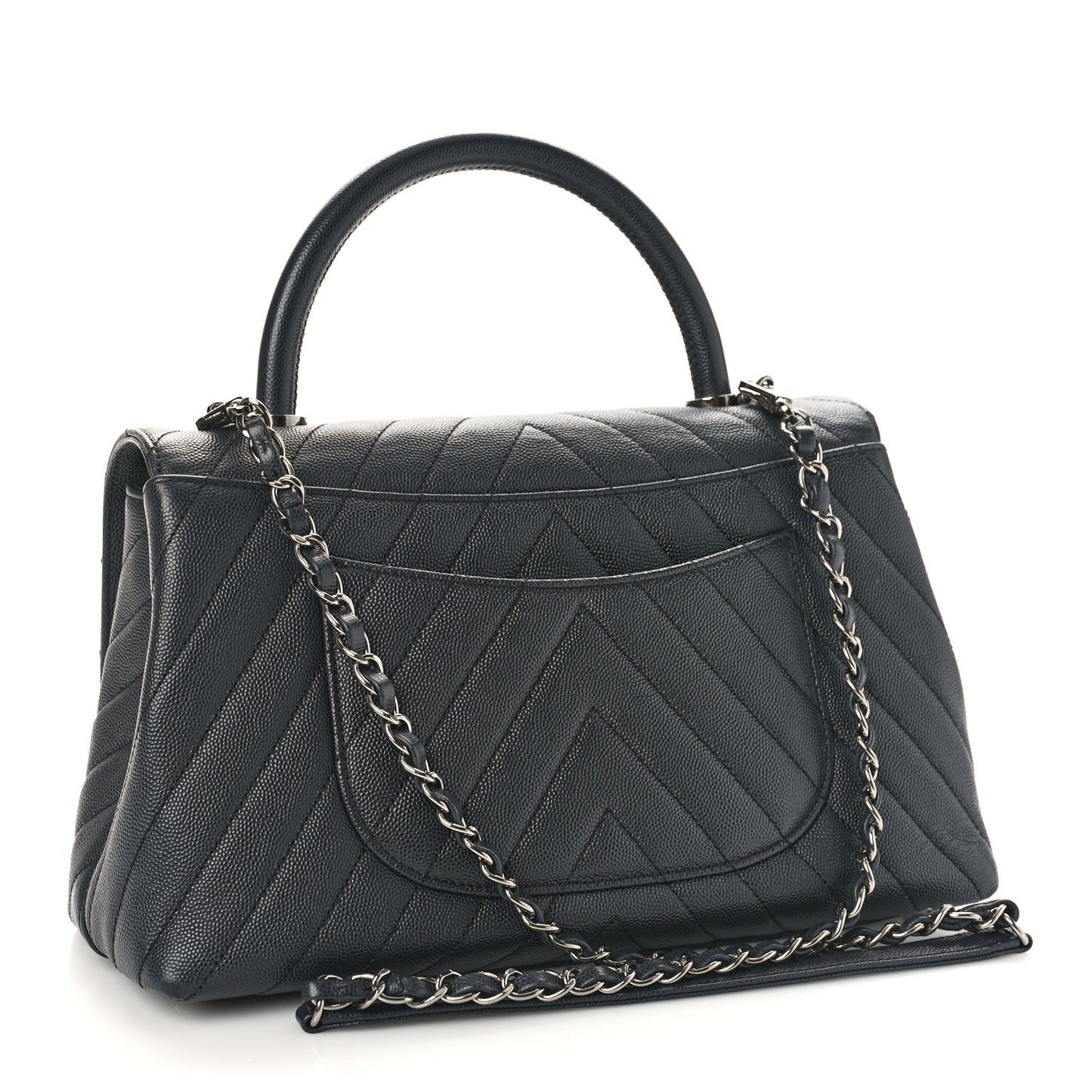 Caviar Chevron Quilted Small Coco Handle Flap Dark Grey