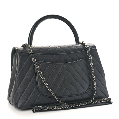Chanel Caviar Chevron Quilted Small Coco Handle Flap Dark Grey 3 of 9