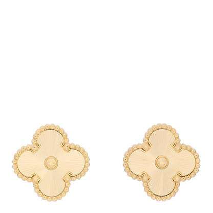 Van Cleef & Arpels 18K Yellow Gold Guilloche Vintage Alhambra Earrings 1 of 6