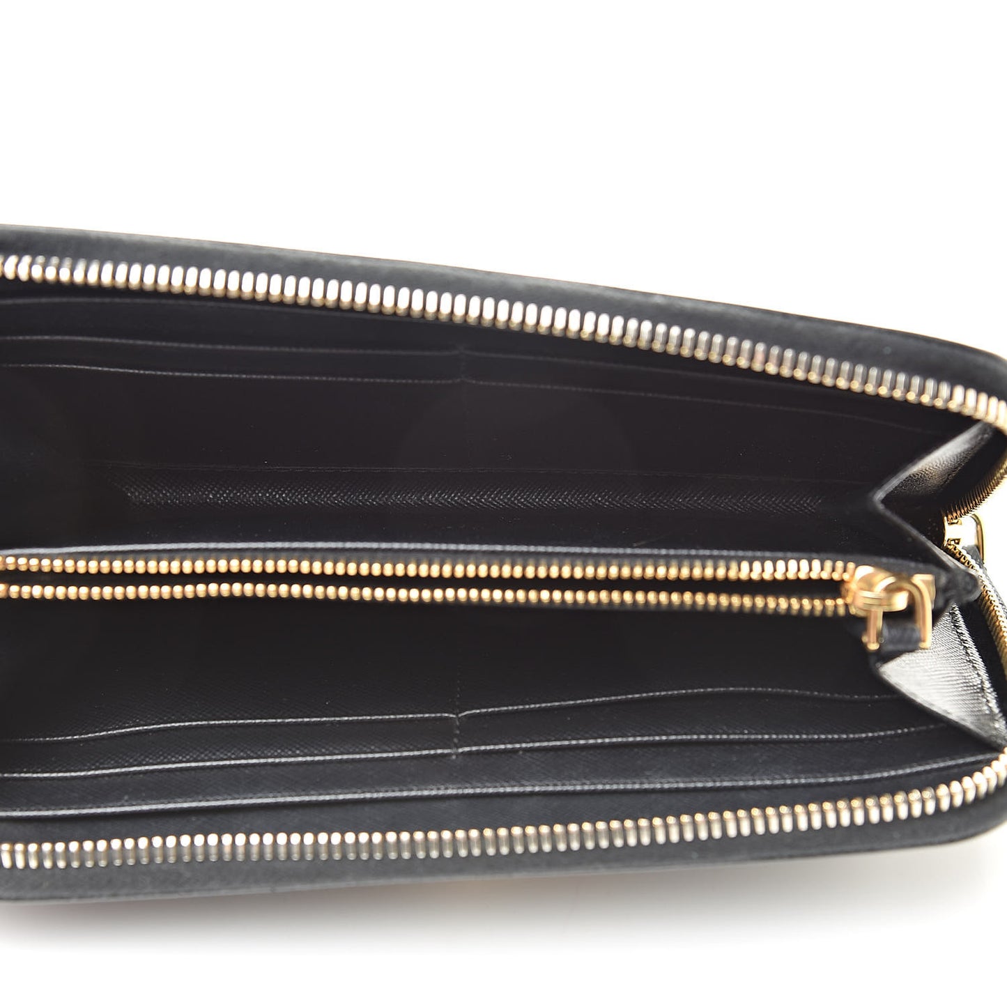Saffiano Metal Zip Around Wallet Black