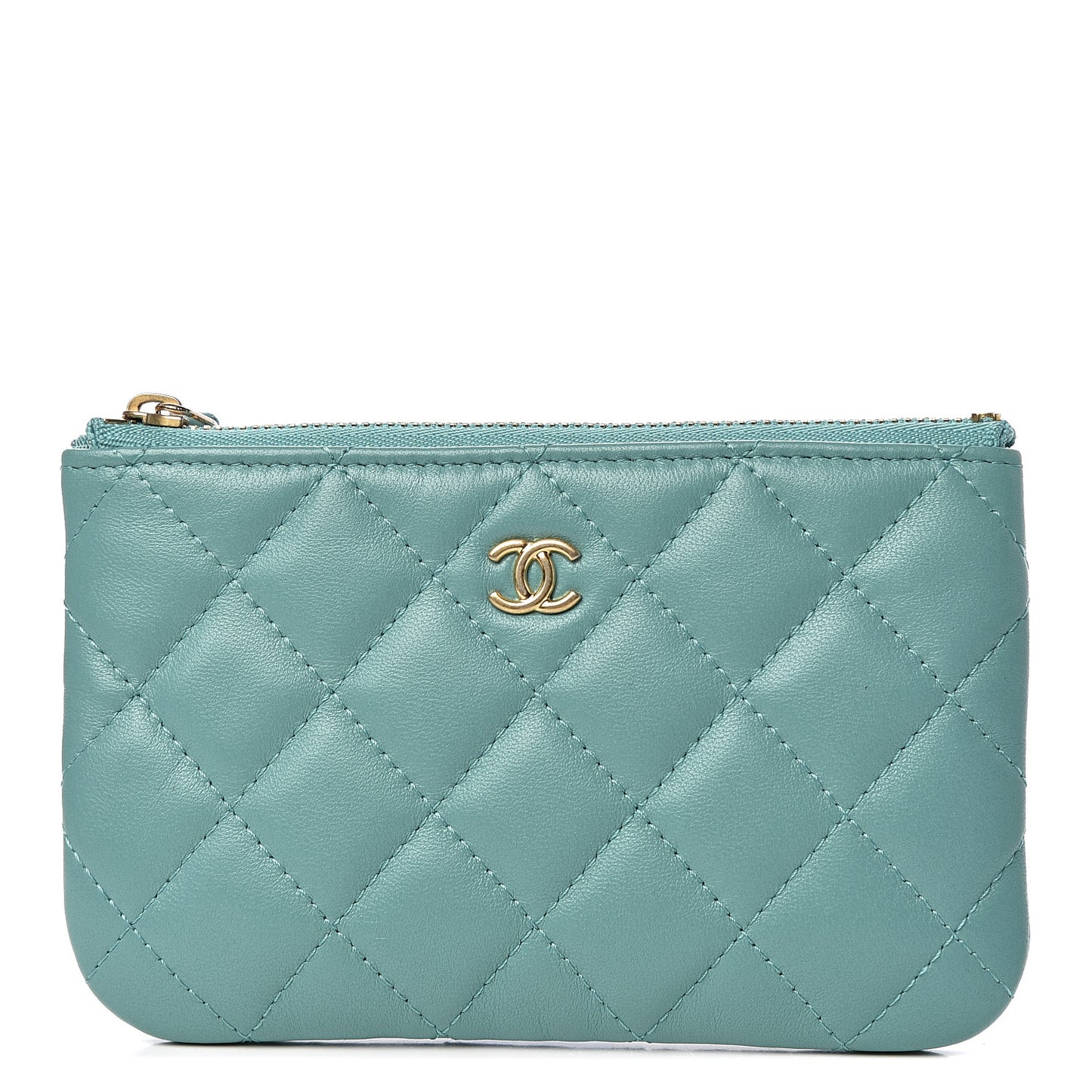 Lambskin Quilted Small Cosmetic Case Green
