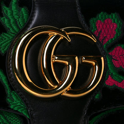 Gucci Velvet Jacquard Floral Embroidered Small Arli Flap Shoulder Bag Black Green Multicolor 26 of 27