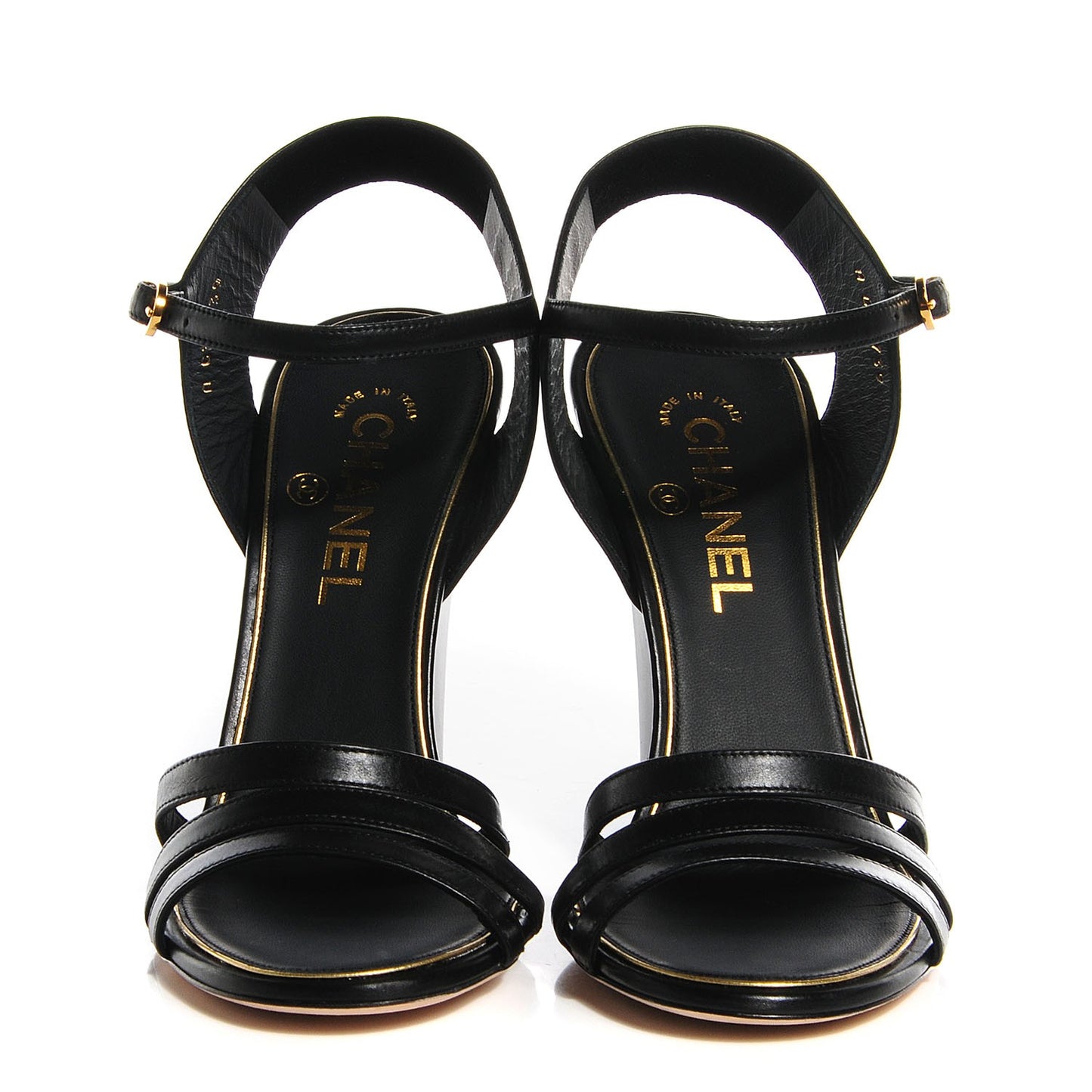 Calfskin Pearl Wedge Sandals 39 Black