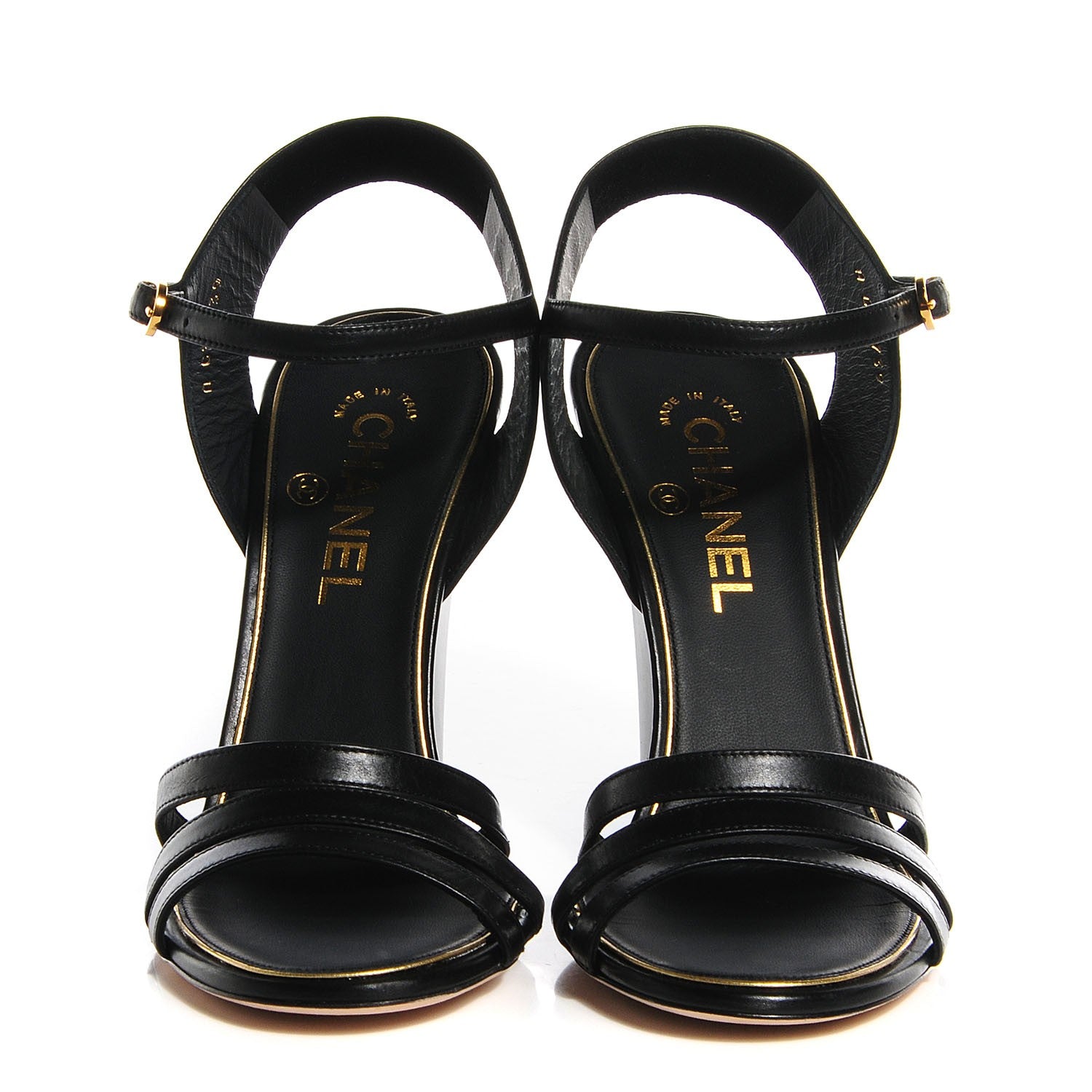 Chanel Calfskin Pearl Wedge Sandals 39 Black 2 of 8