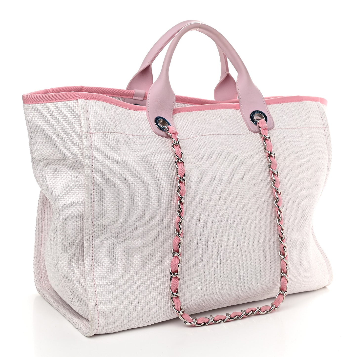 Woven Straw Raffia Medium Deauville Tote Pink