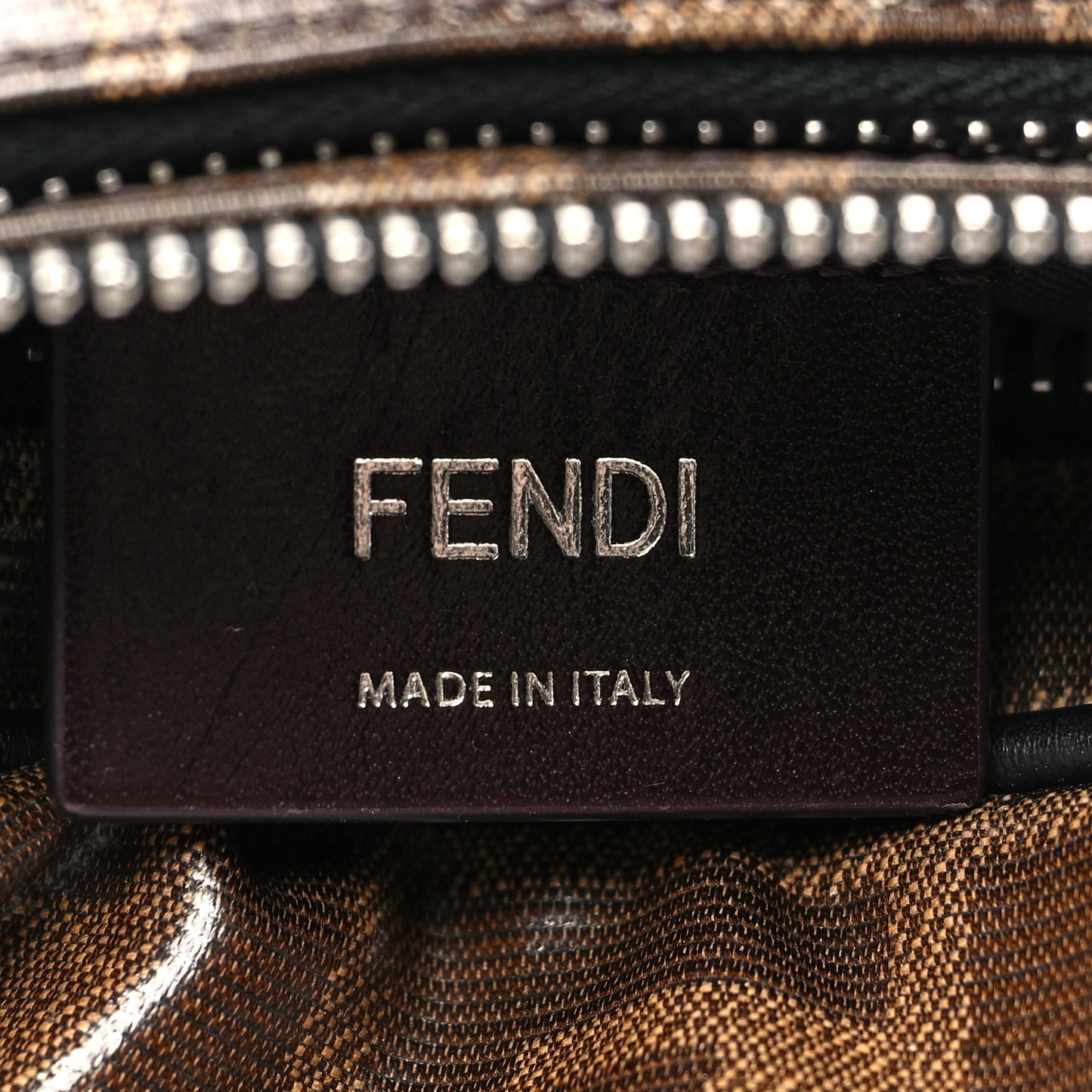 Glazed Fabric Vitello Century FF 1974 Stamp Patch Mens Pocket Belt Bag Mogano Panna Black