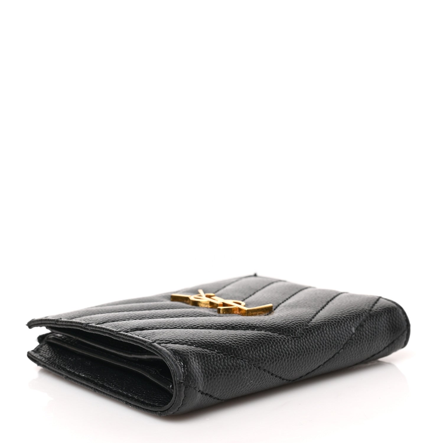 Saint Laurent Grain De Poudre Matelasse Chevron Monogram Zipped Card Case Black 8 of 12