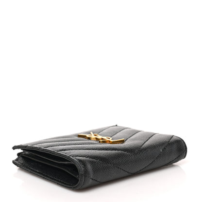 Saint Laurent Grain De Poudre Matelasse Chevron Monogram Zipped Card Case Black 8 of 12