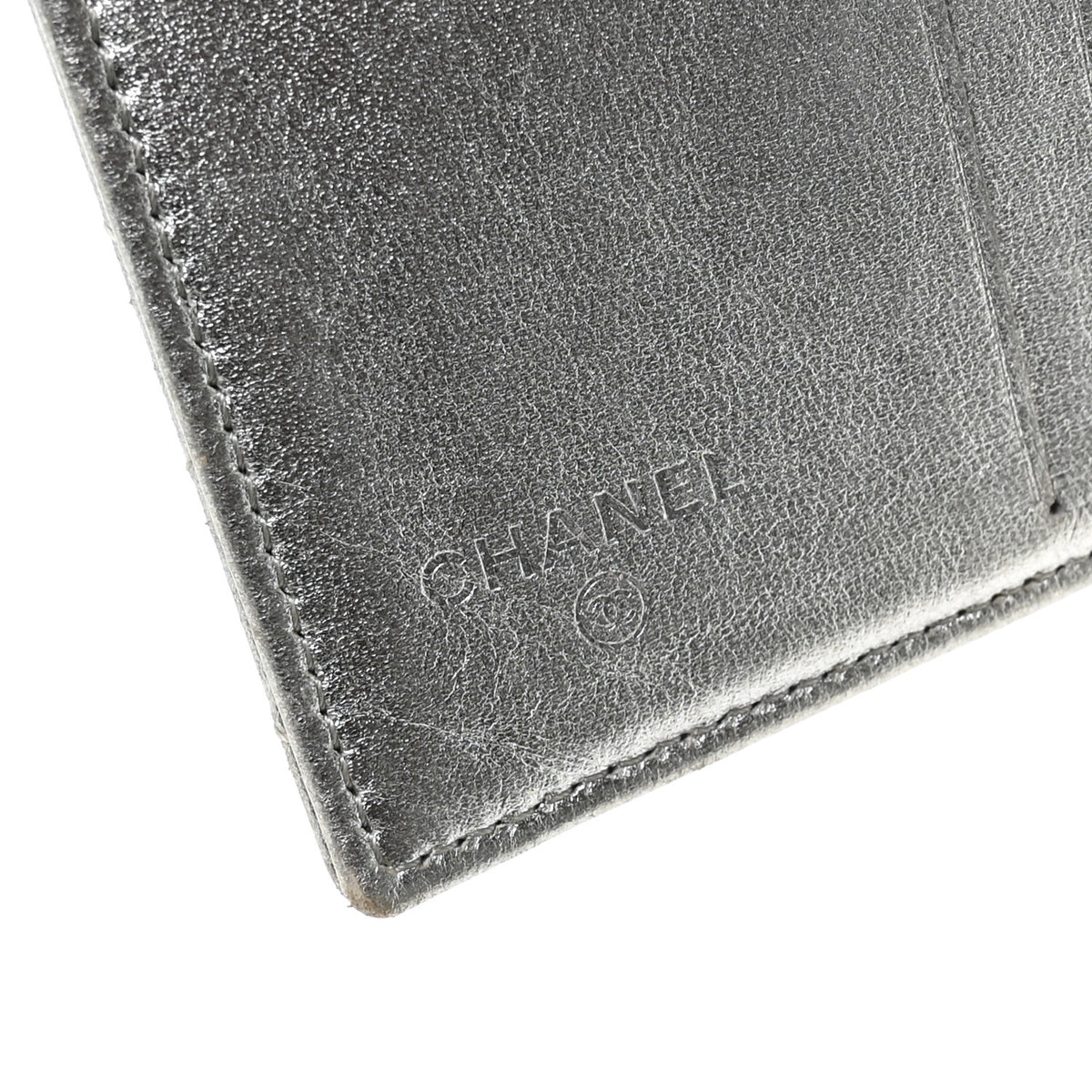 Metallic Lambskin Quilted Compact French Flap Wallet Silver