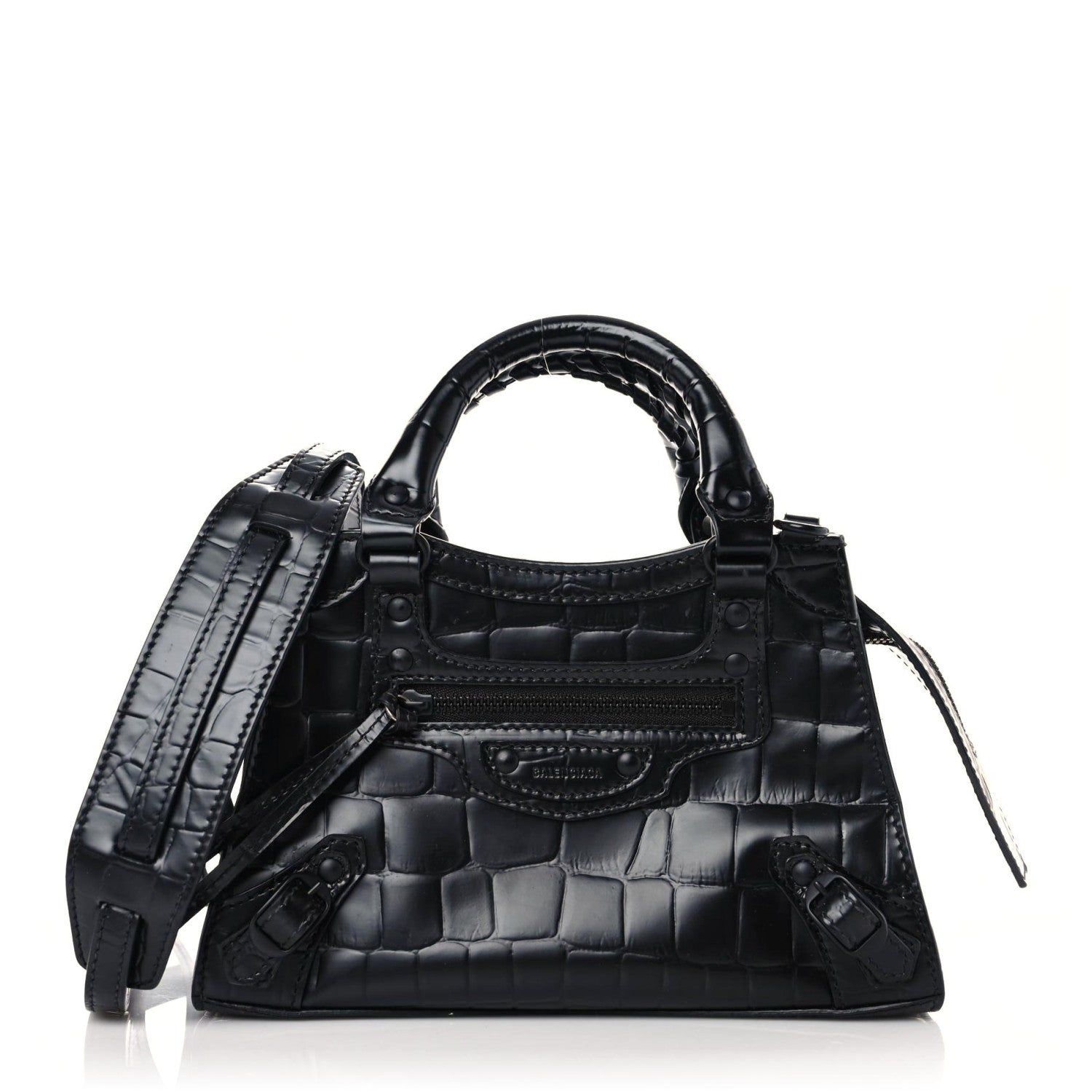 Balenciaga Semi Shiny Calfskin Crocodile Embossed Neo Classic Black Hardware Mini City Black 1 of 17
